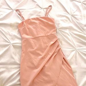 Ruched pink bodycon mini dress